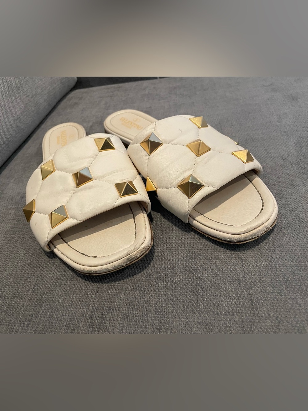 Valentino Cream Sandals with Gold Studs - Picture 3 of 6